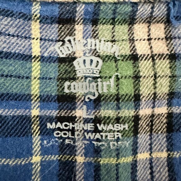 Bohemian Cowgirl Shirt Button Down Plaid Cow Skull Print on back L TOP blouse - Picture 5 of 8